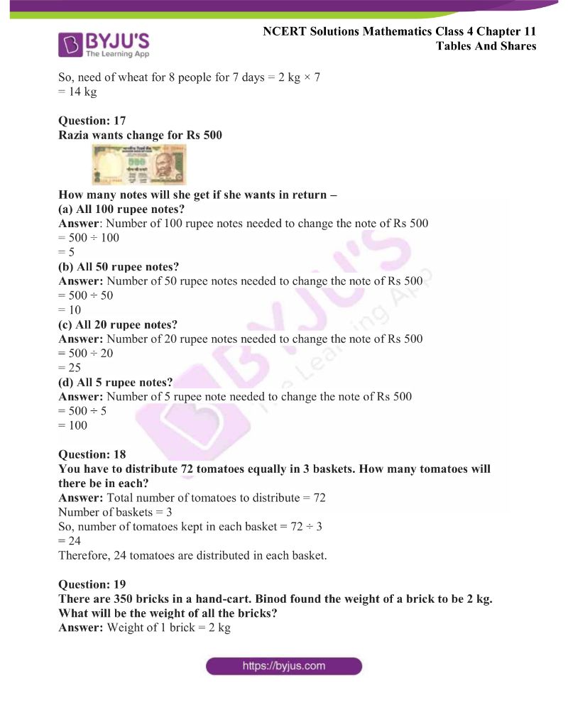 NCERT Solutions Class 4 Maths Chapter 11 Tables and Shares Get Free PDFs
