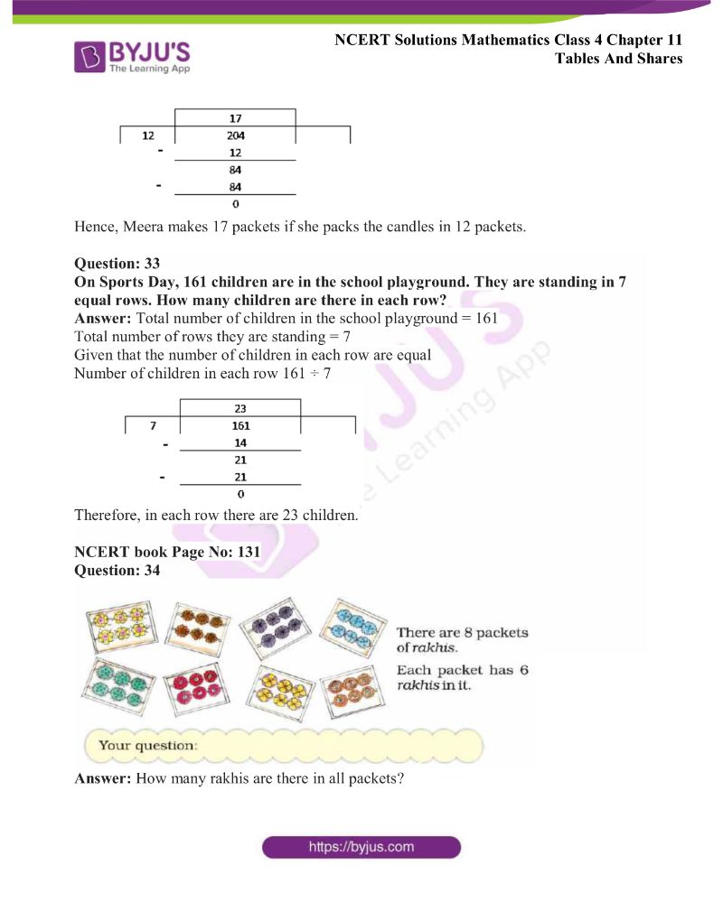 NCERT Solutions Class 4 Maths Chapter 11 Tables and Shares Get Free PDFs