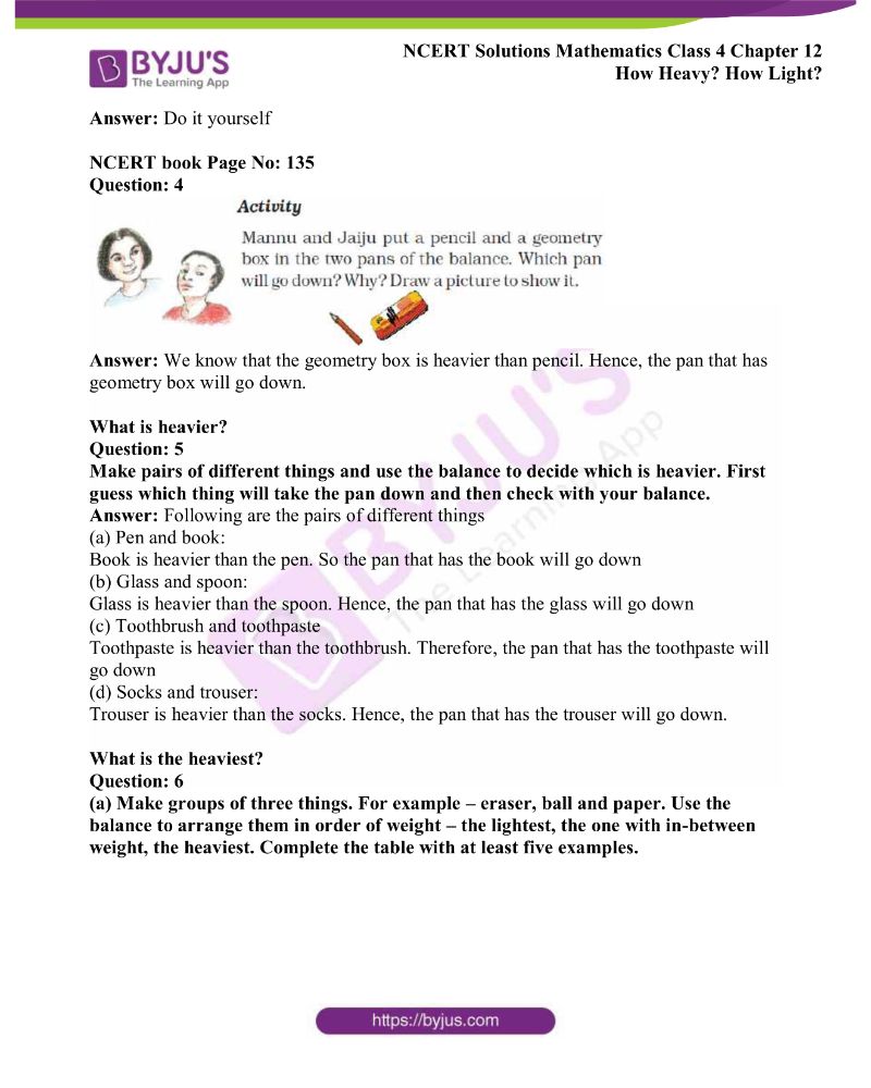 NCERT Solutions Class 4 Maths Chapter 12 How Heavy? How Light? Free