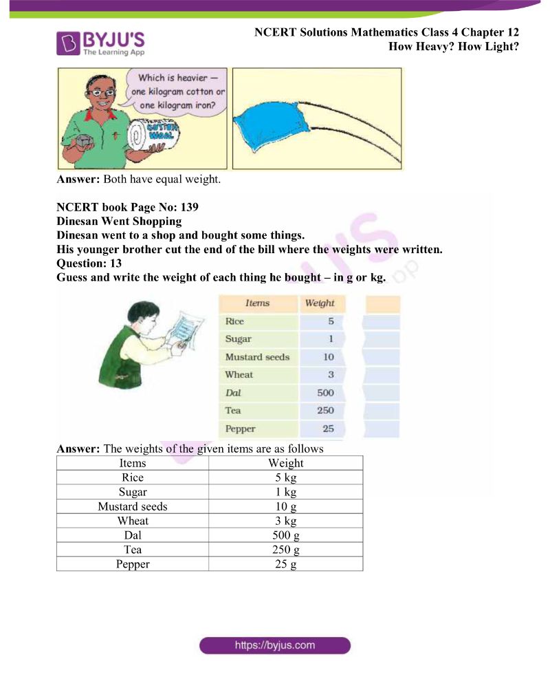 NCERT Solutions Class 4 Maths Chapter 12 How Heavy? How Light? Free
