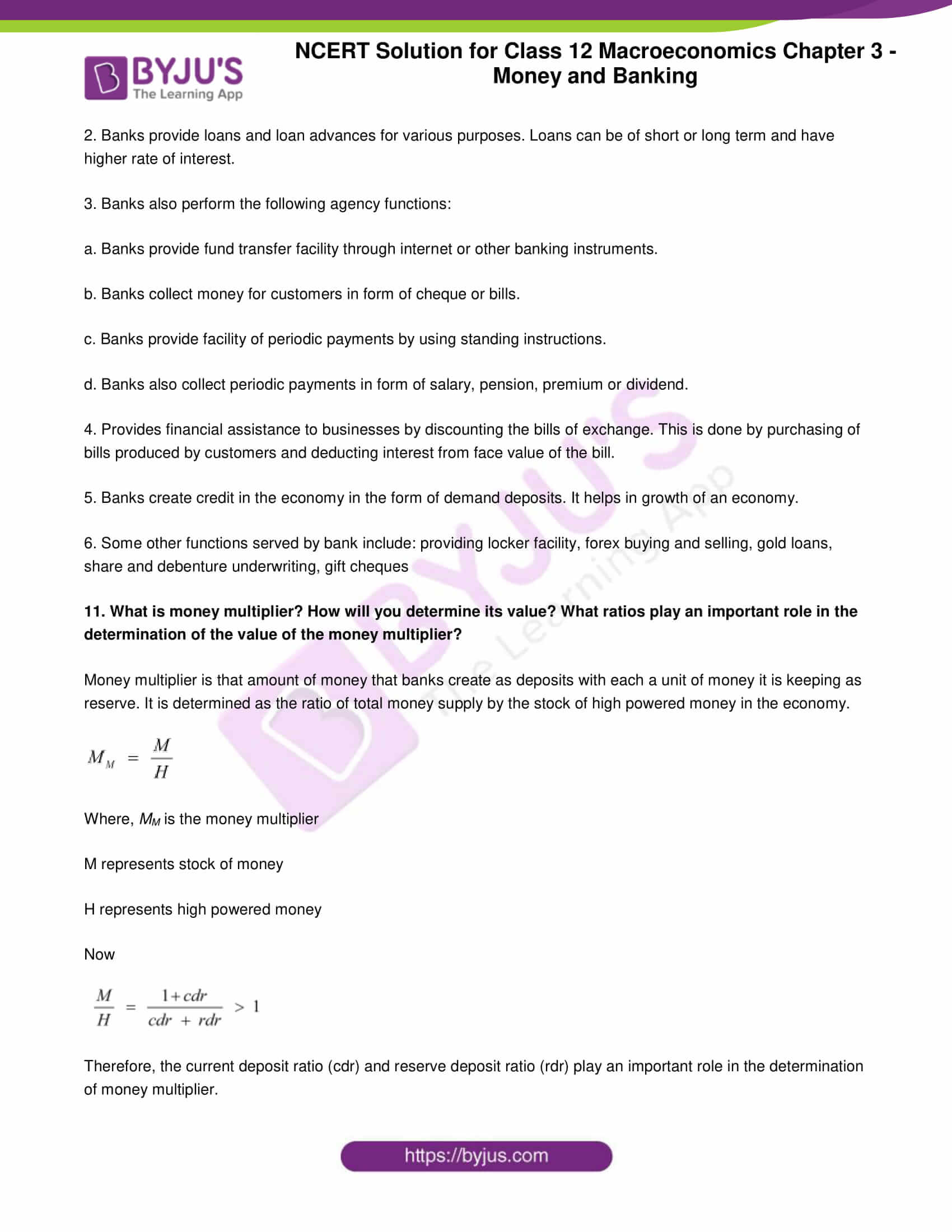 NCERT Solution For Class 12 Economics Chapter 3 Money And Banking