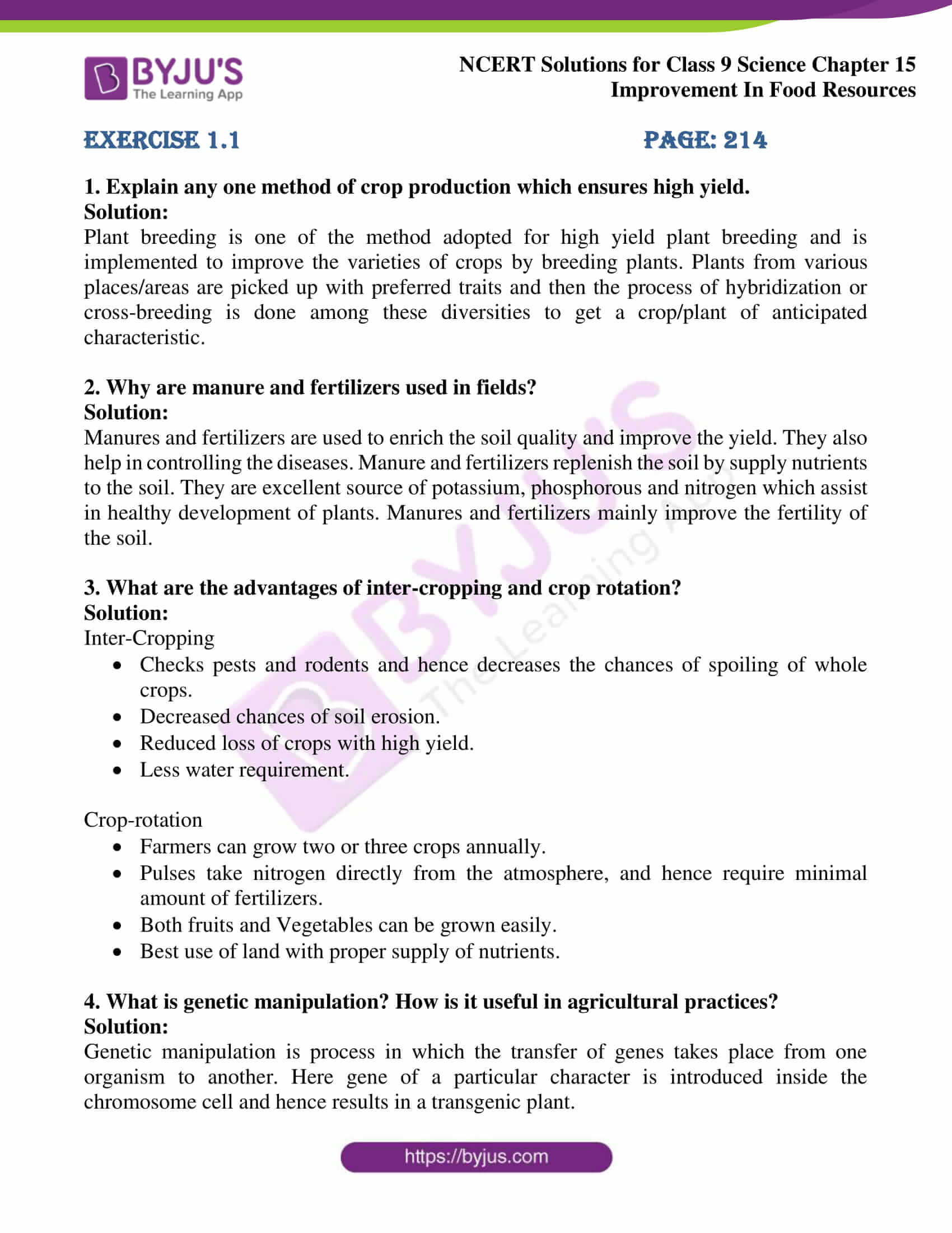 NCERT Solutions Class 9 Science Chapter 15 Improvement In Food ...