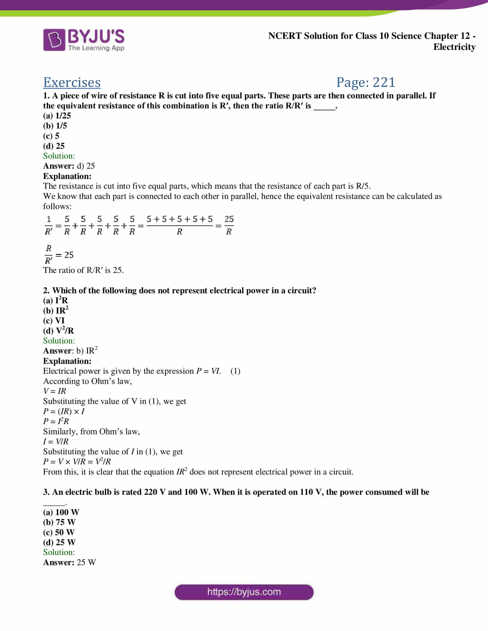 NCERT Solutions for Class 10 Science Chapter 12 Electricity (2022)