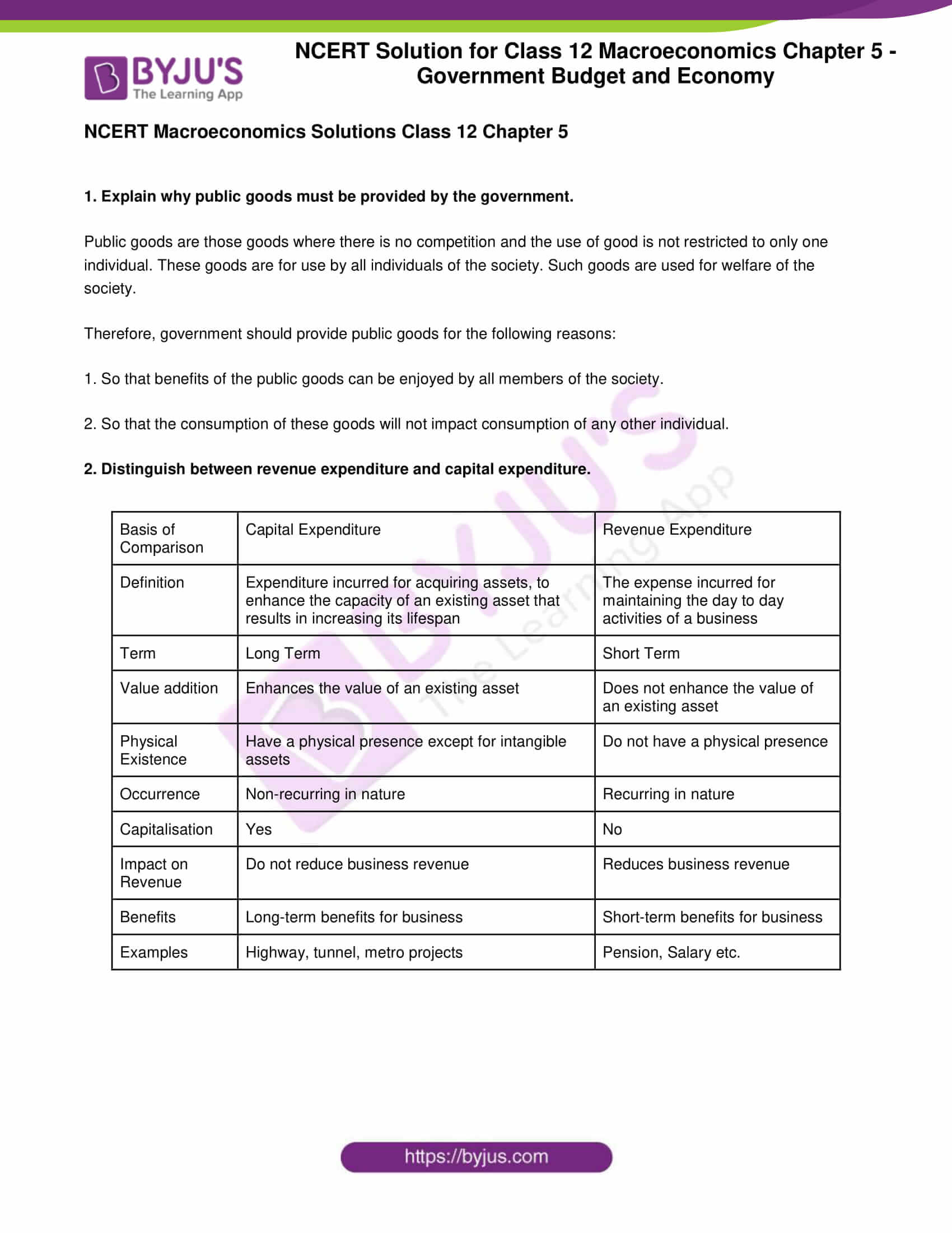 NCERT Solution For Class 12 Economics Chapter 5 Government Budget And ...