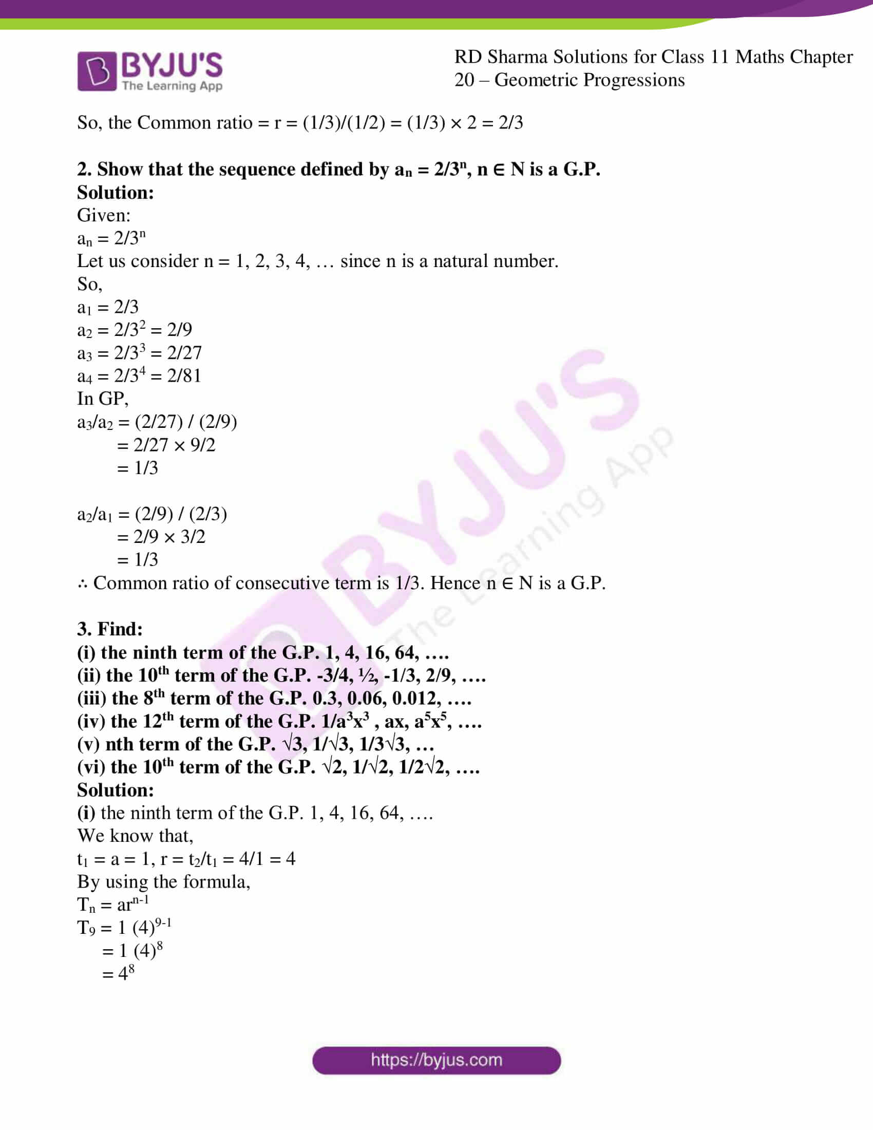 Rd Sharma Solutions For Class 11 Maths Updated 22 23 Chapter Geometric Progressions Download Free Pdf Available