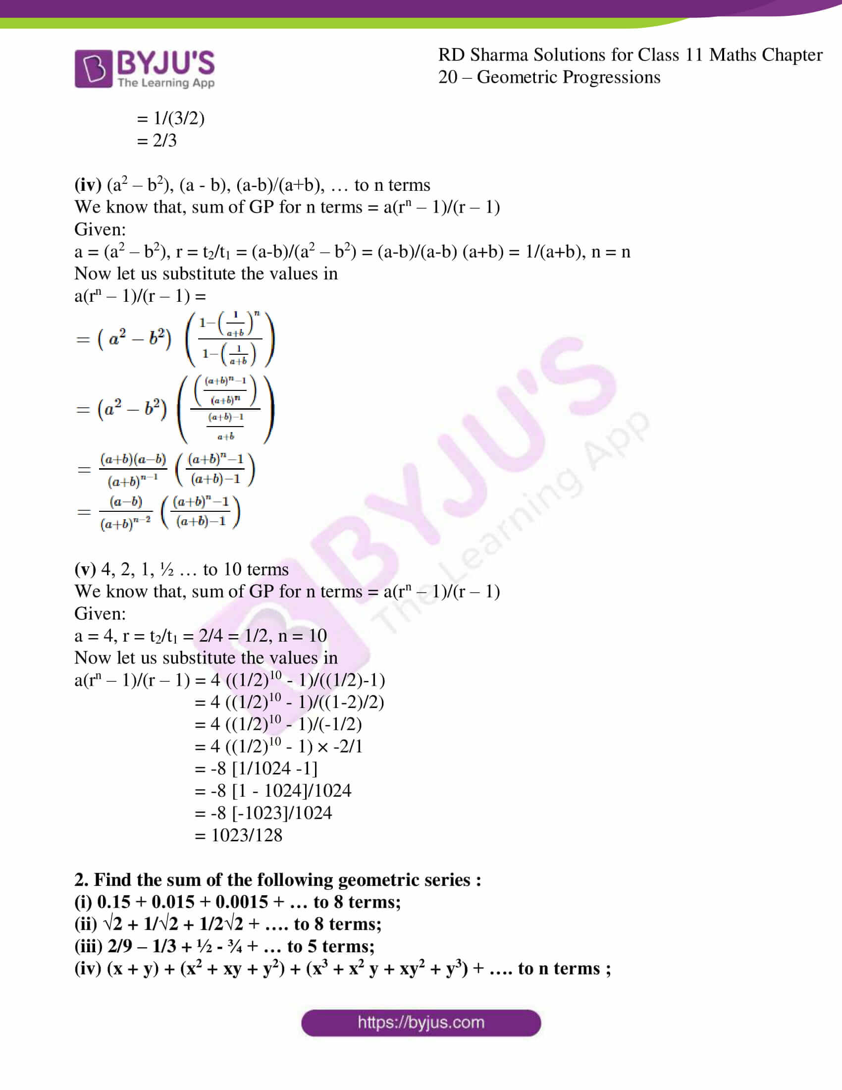 Rd Sharma Solutions For Class 11 Chapter Geometric Progressions Download Free Pdf Available