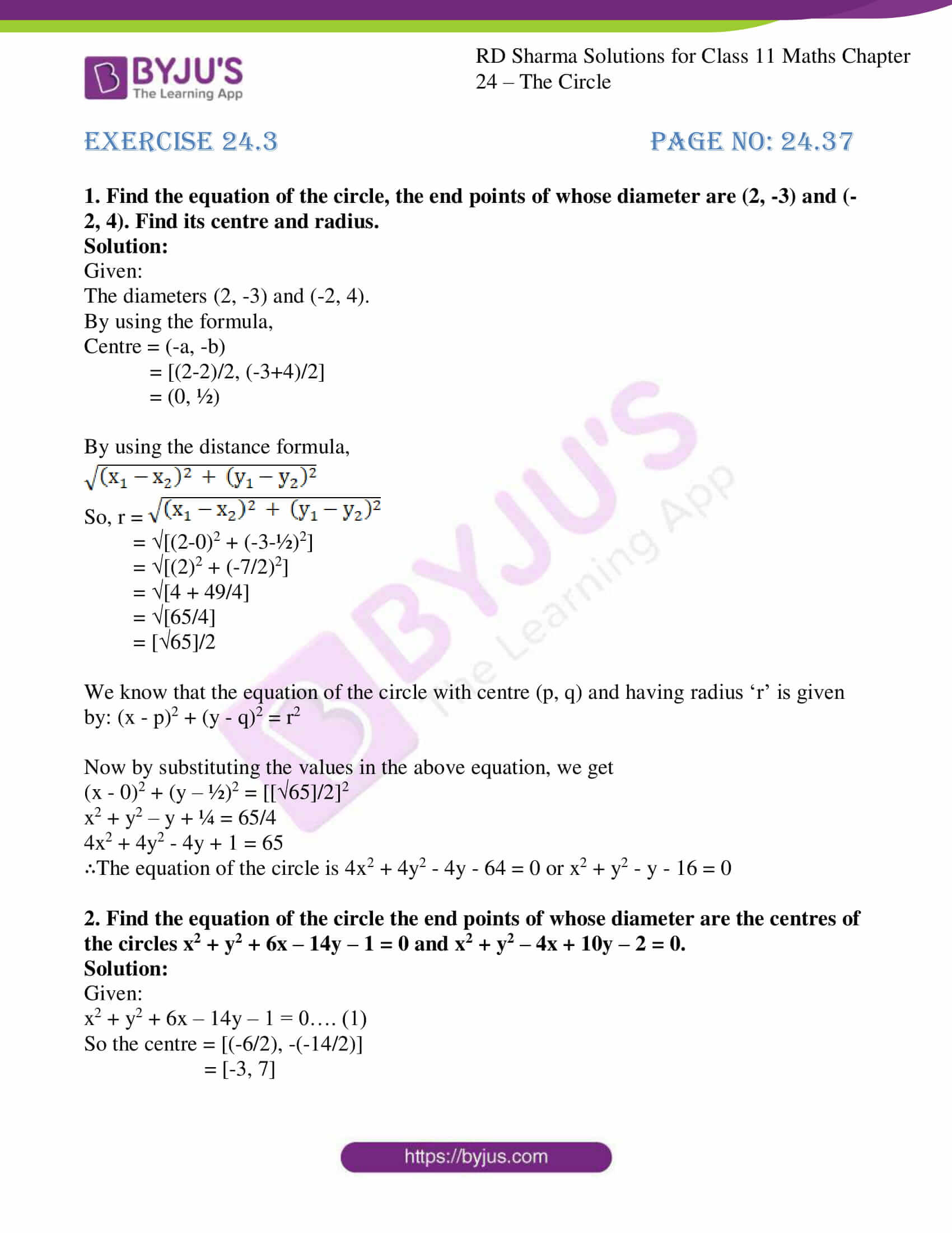 Rd Sharma Solutions For Class 11 Chapter 24 The Circle Download Free Pdf Available