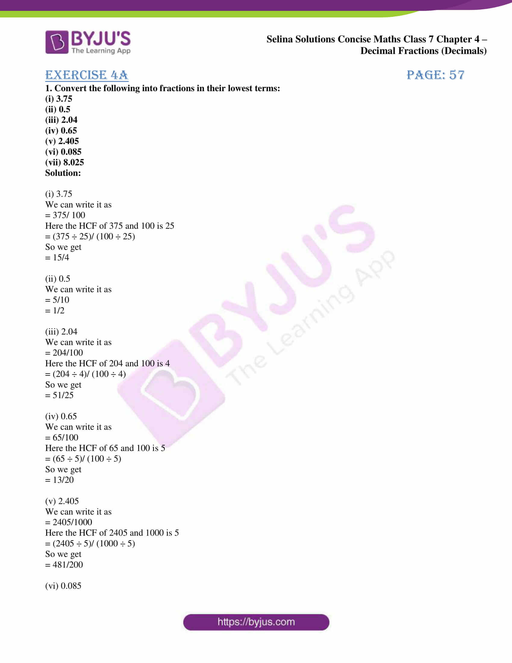 Selina Solutions Concise Maths Class 114 Chapter 14 Decimal Fractions