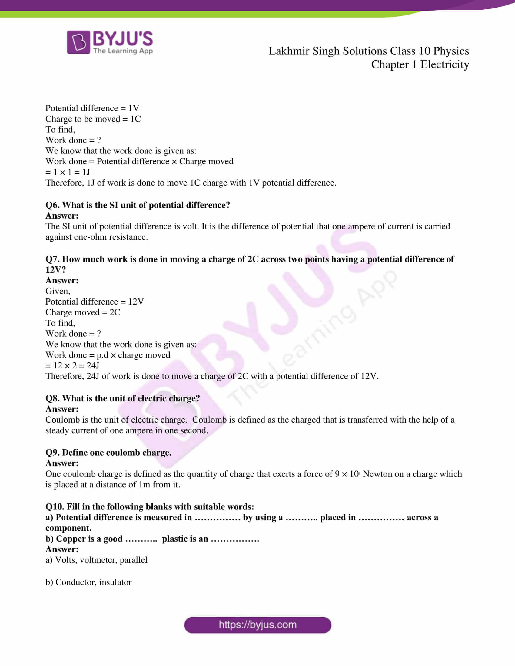 The si unit for electric potential is