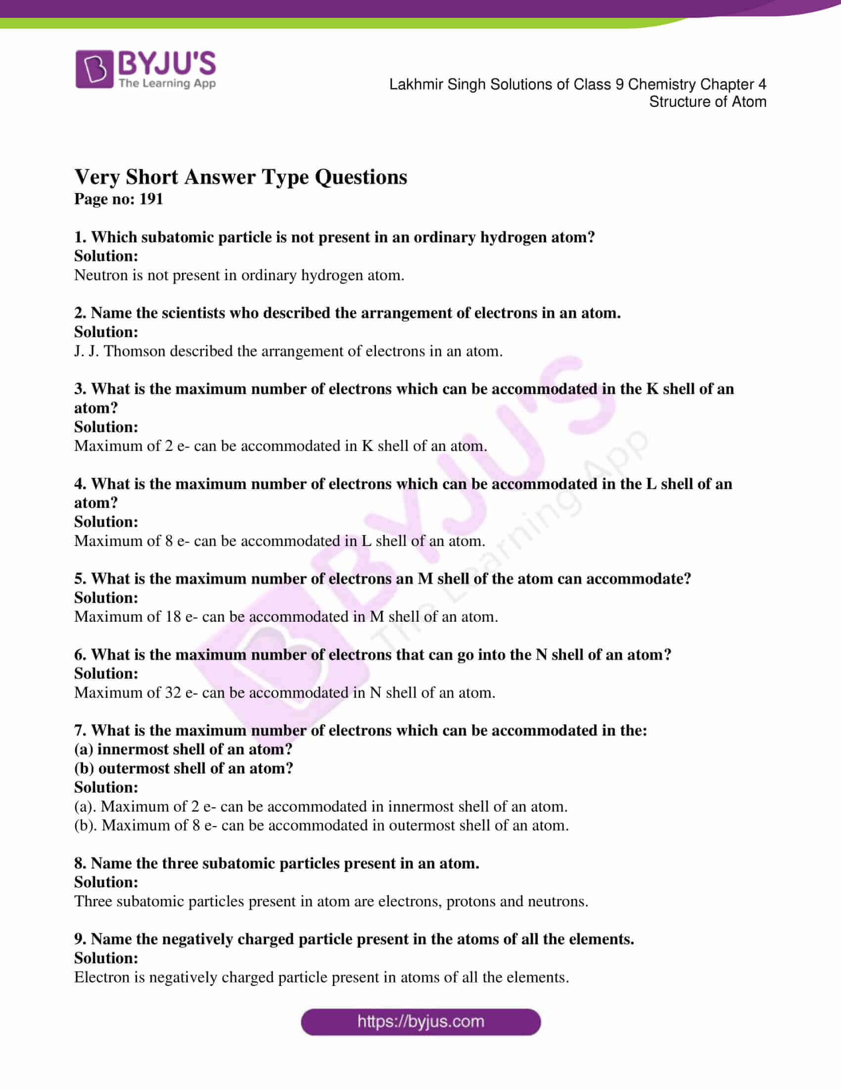 Lakhmir Singh Chemistry Class 9 Solutions For Chapter 4 Structure