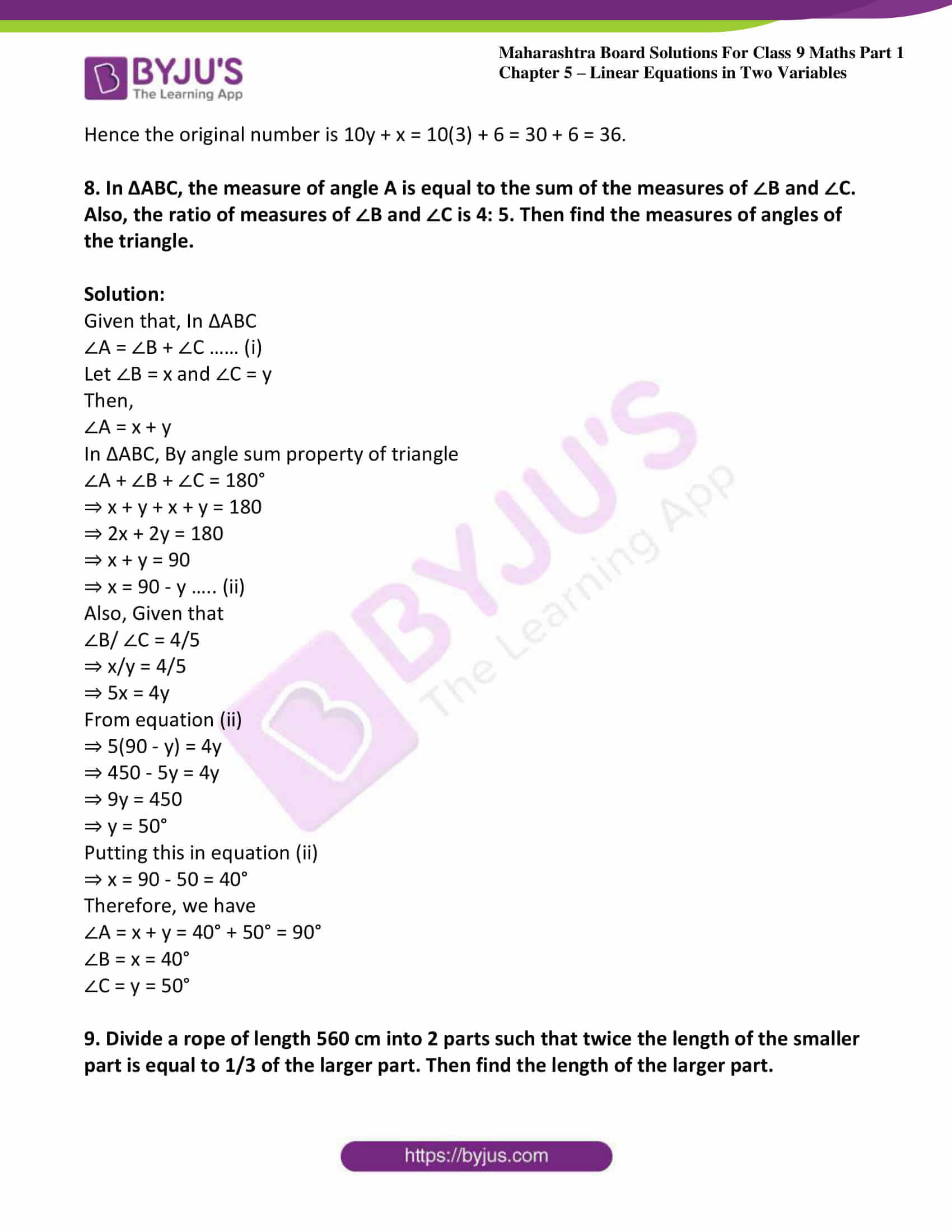 Msbshse Solutions For Class 9 Maths Part 1 Chapter 5 Linear Equations Msbshse Solutions For Class 9 Maths Part 1 Chapter 5 Linear Equations
