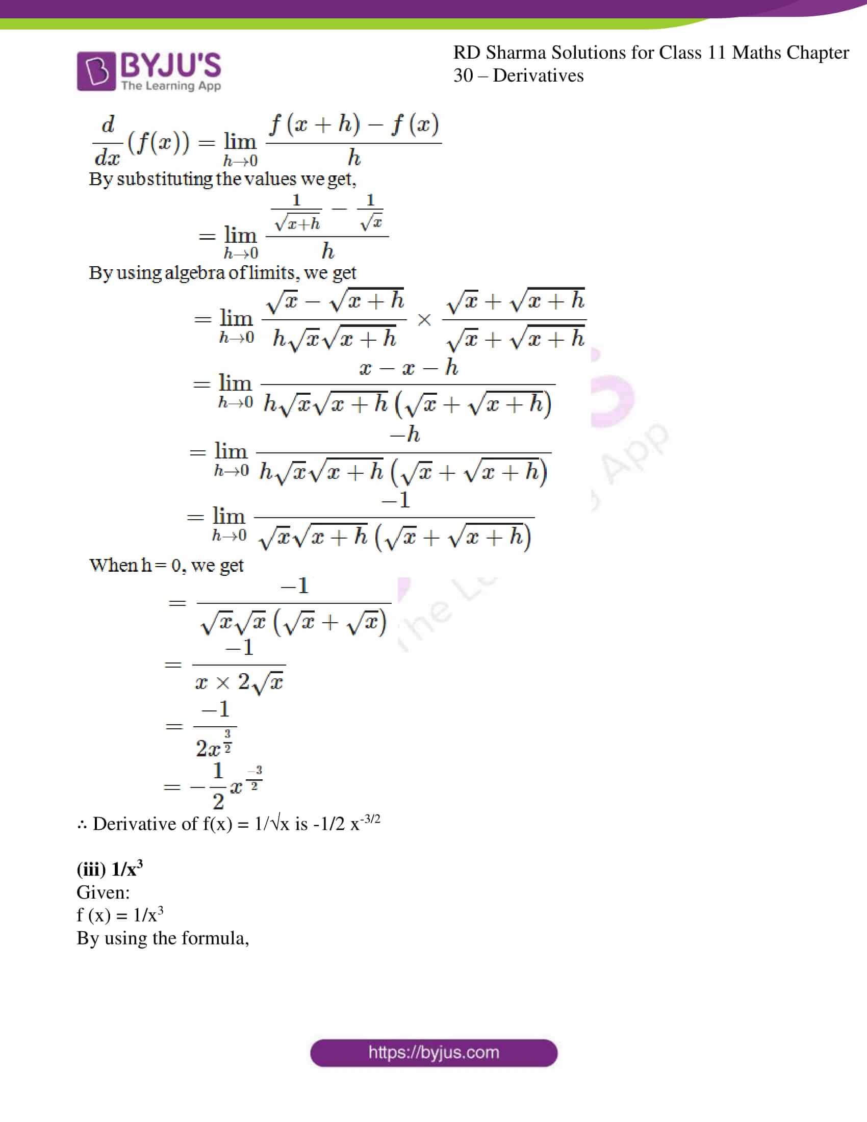 Rd Sharma Solutions For Class 11 Maths Updated For 22 23 Chapter 30 Derivatives Download Free Pdf