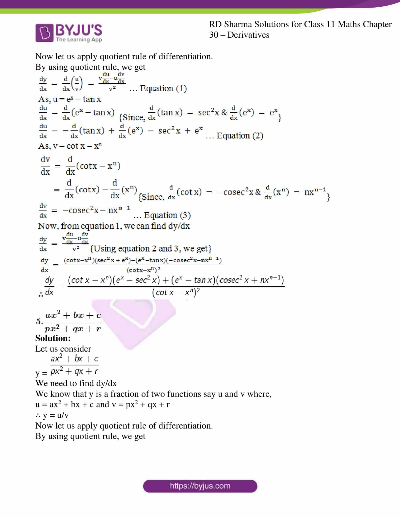 Rd Sharma Solutions For Class 11 Maths Updated 21 22 Chapter 30 Derivatives Download Free Pdf