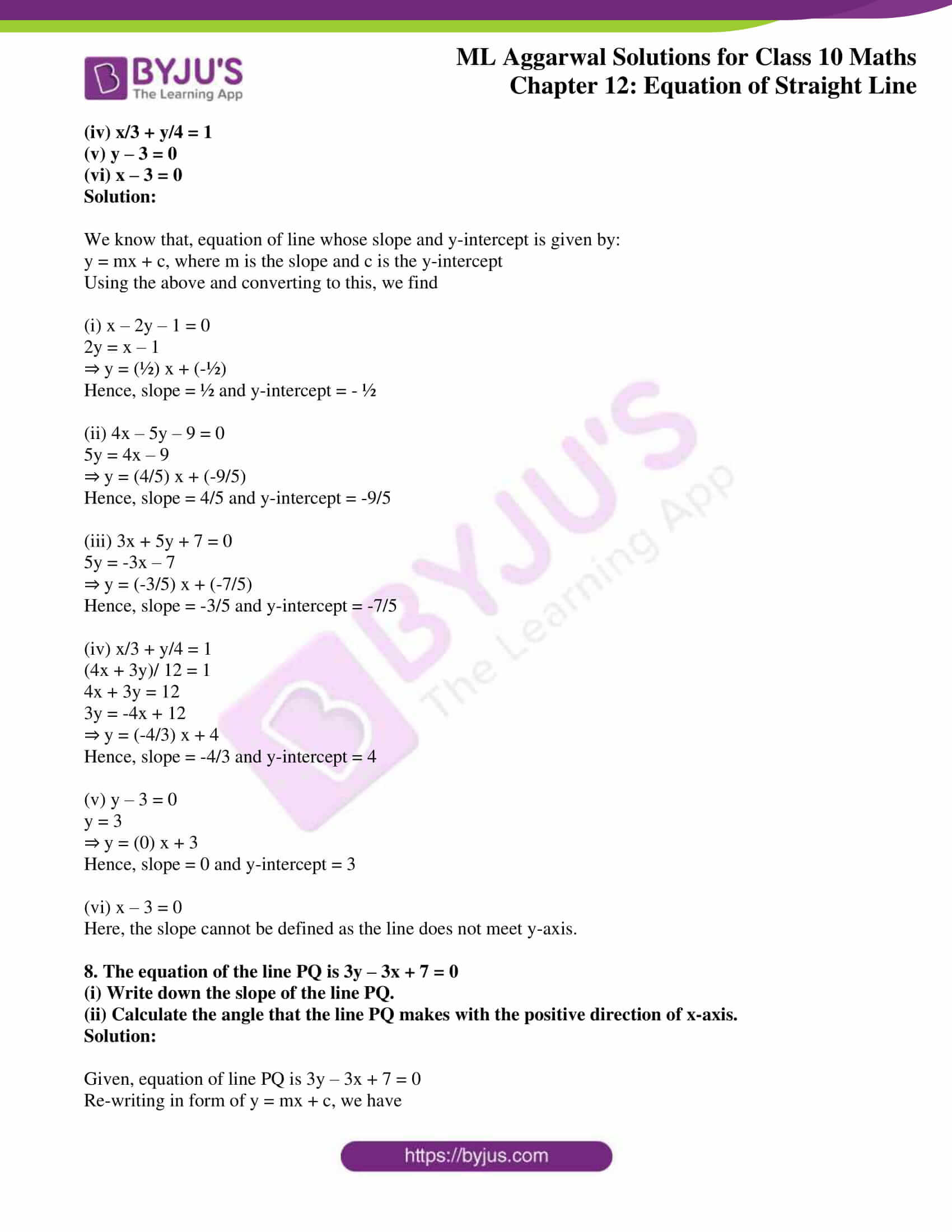 Ml Aggarwal Solutions For Class 10 Maths Chapter 12 Equation Of Straight Line Avail Pdf