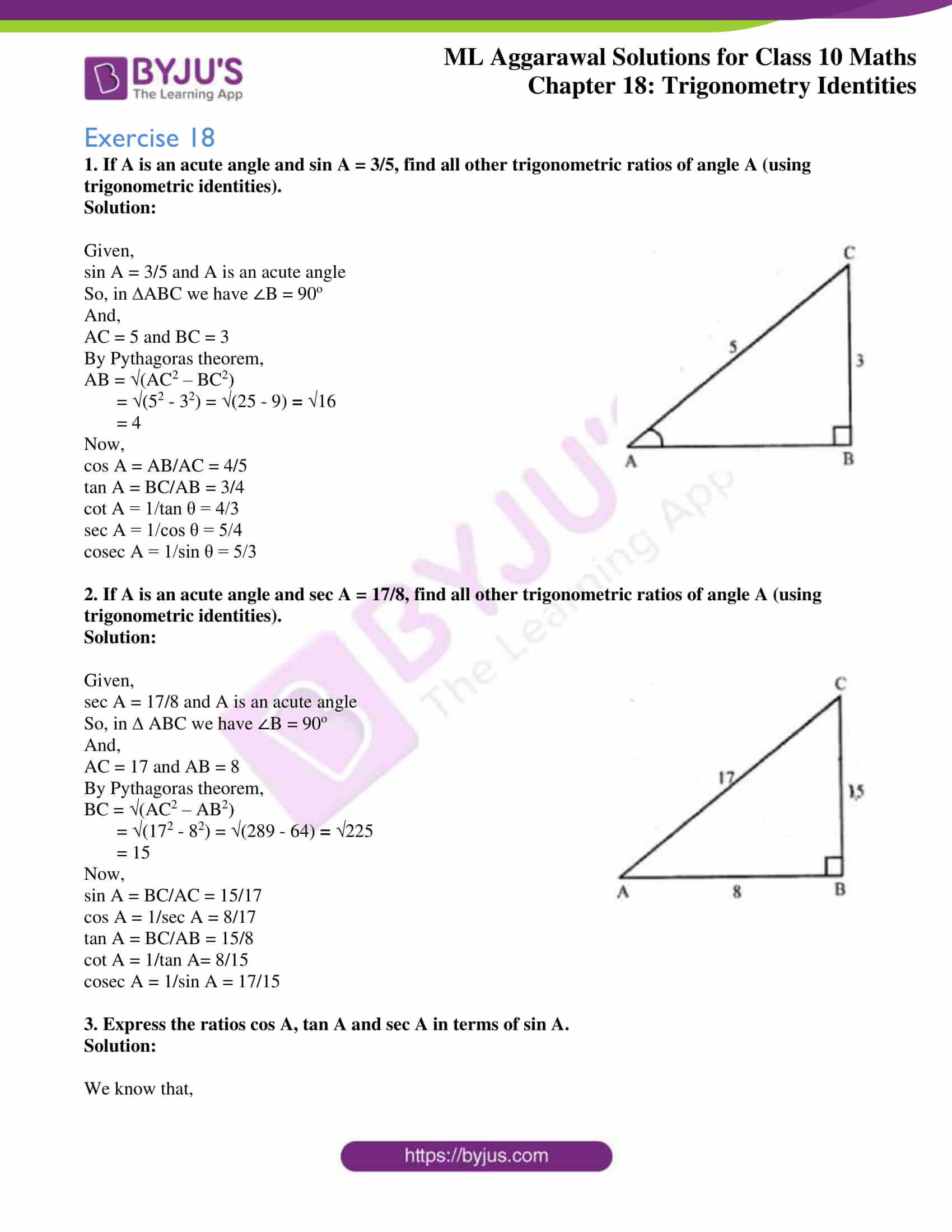 Ml Aggarwal Solutions For Class 10 Maths Chapter 18 Trigonometric Identities Download Pdf