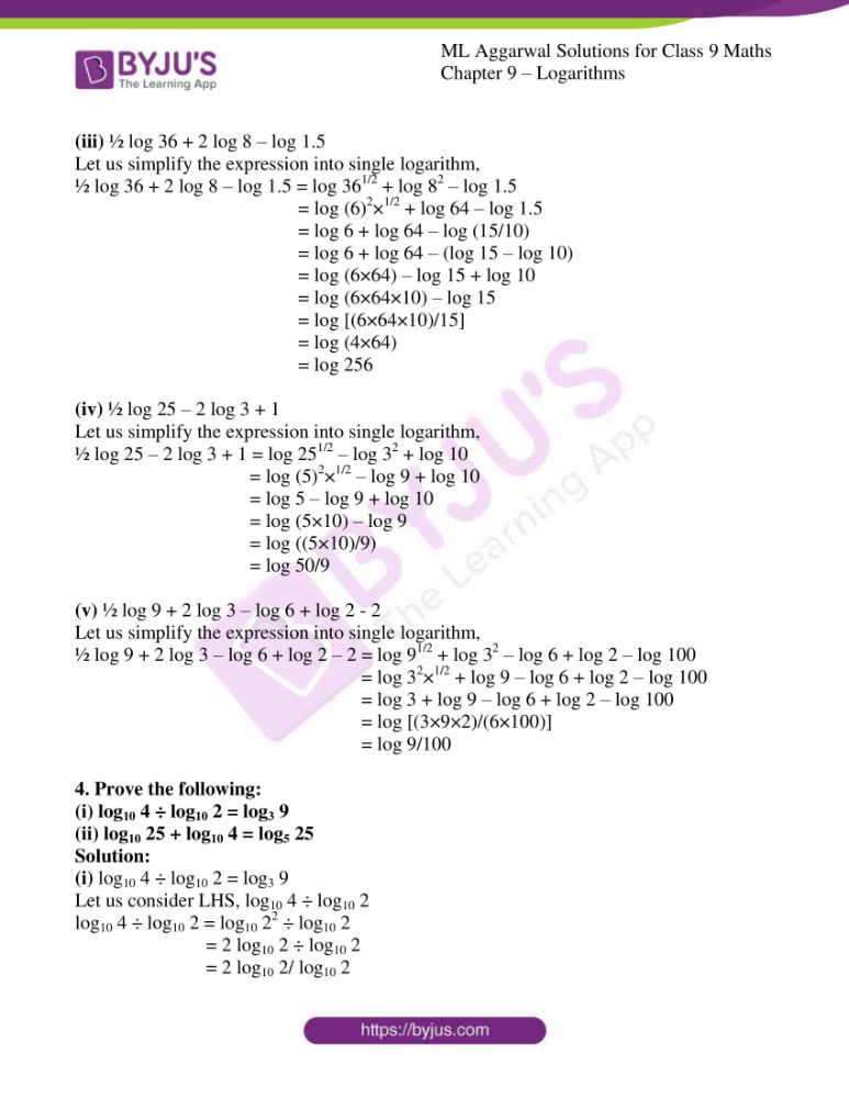 ML Aggarwal Solutions for Class 9 Chapter 9 - Logarithms get free pdf