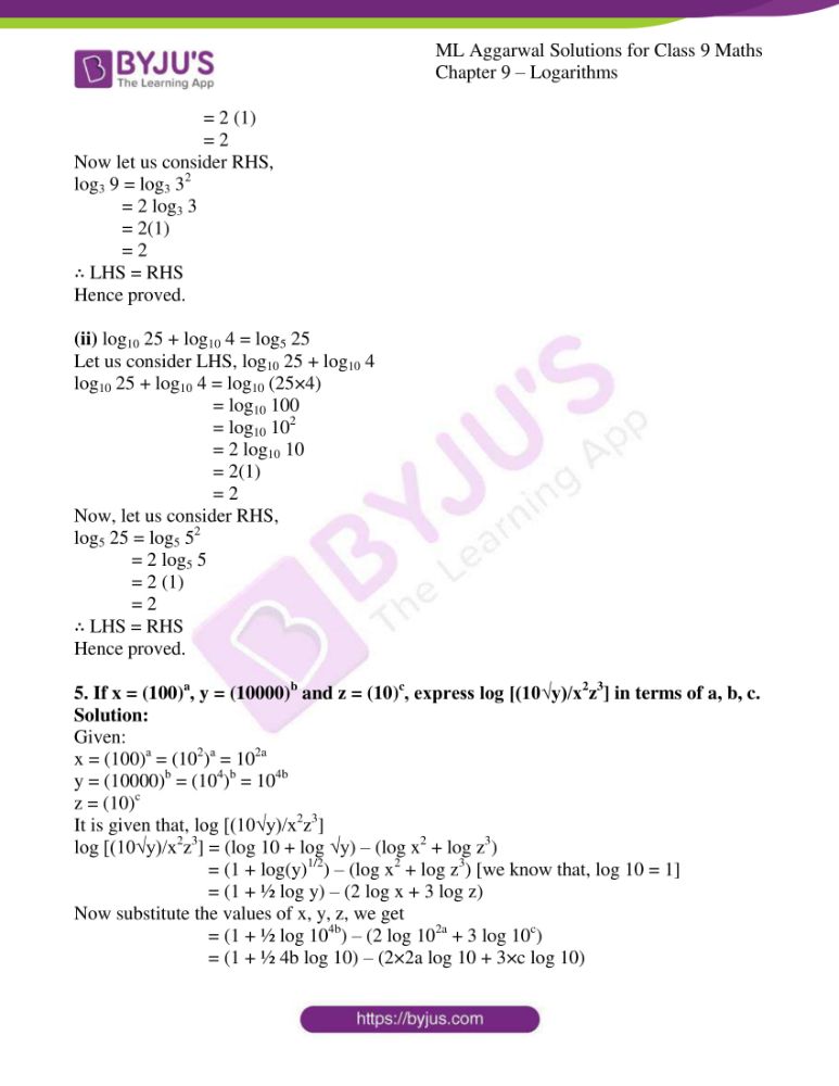ML Aggarwal Solutions for Class 9 Chapter 9 - Logarithms get free pdf