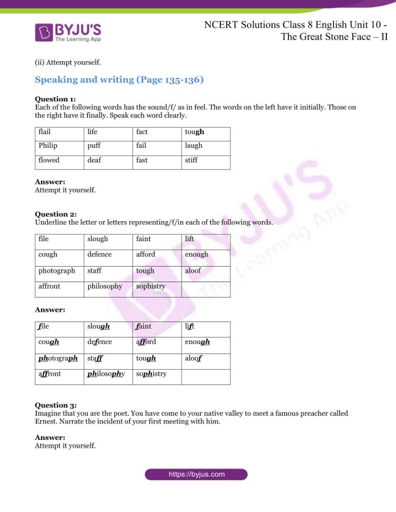 Class 8 English Chapter 10 The Great Stone Face 2 NCERT Solutions for Class 8 English Unit 10 - The Great Stone Face – II