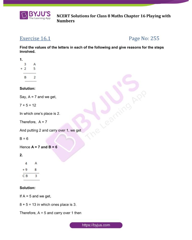 NCERT Solutions for Class 8 Maths Exercise 16.1 Chapter 16 Playing With ...