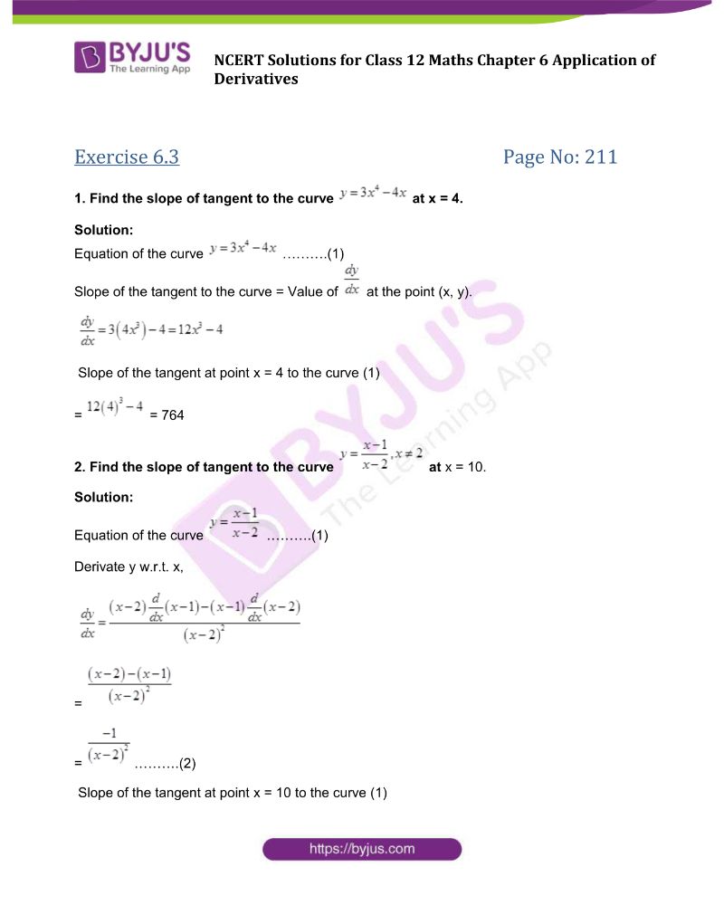 NCERT Solutions fo class 12 Maths Chapter 6 exercise 6.3