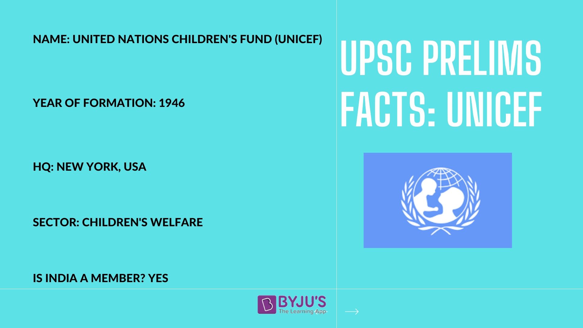 UNICEF - UPSC Prelims Facts