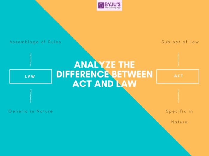 Difference And Comparisons Between Law And Act With Their Examples