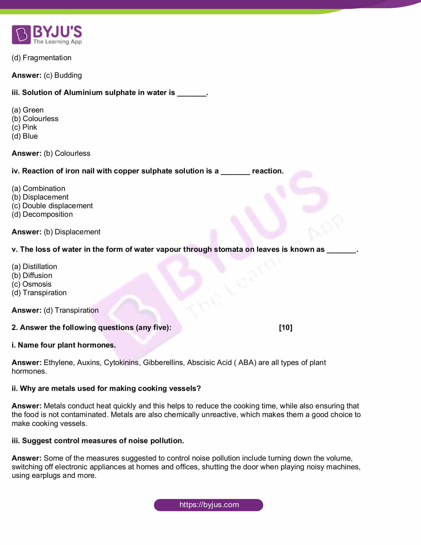 MSBSHSE Class 10 Science and Technology Part II solved Previous Year Paper 2018 2