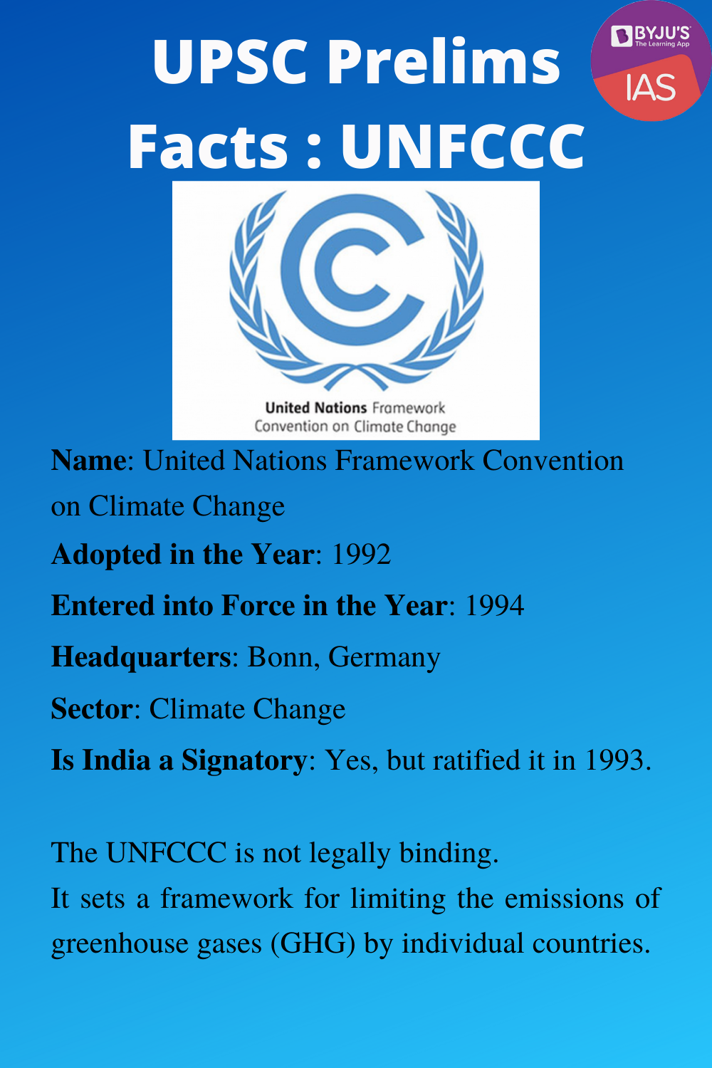 UPSC Prelims Facts - UNFCCC