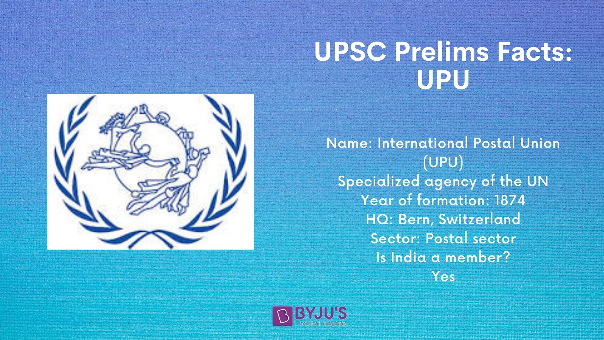 UPSC Prelims Facts - UPU