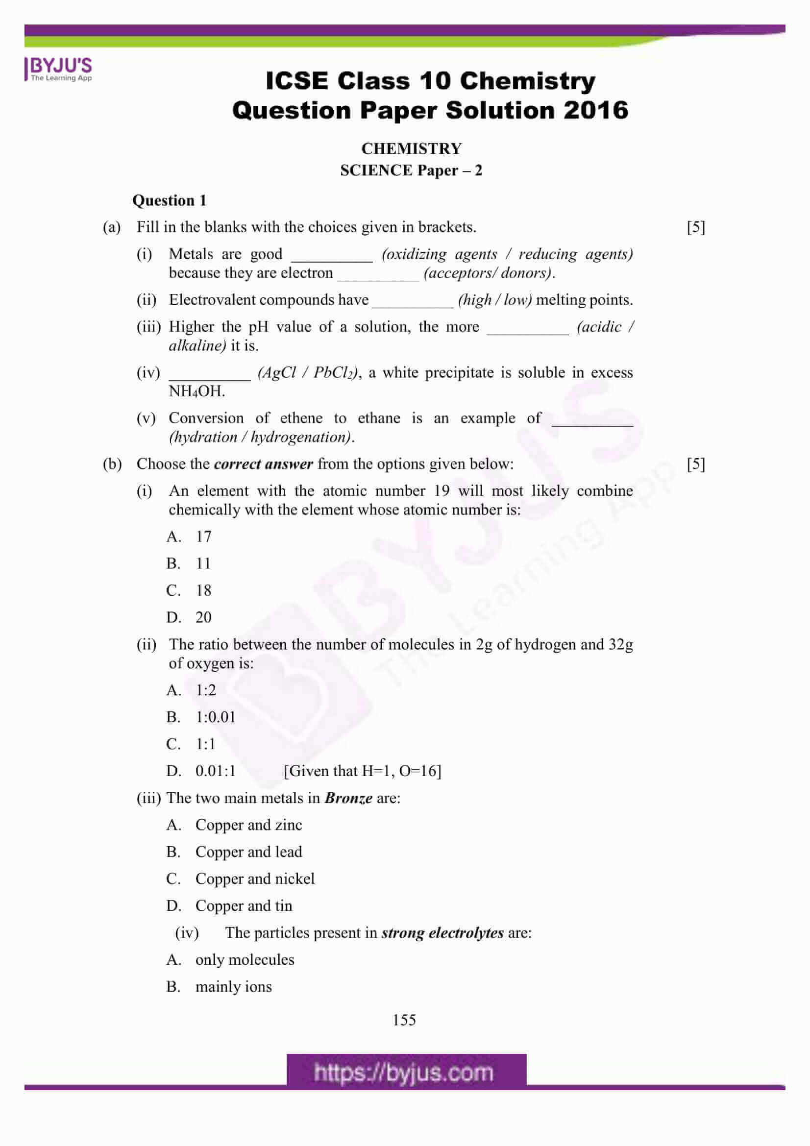 Icse Class 10 Chemistry Question Paper 2023 Image To U