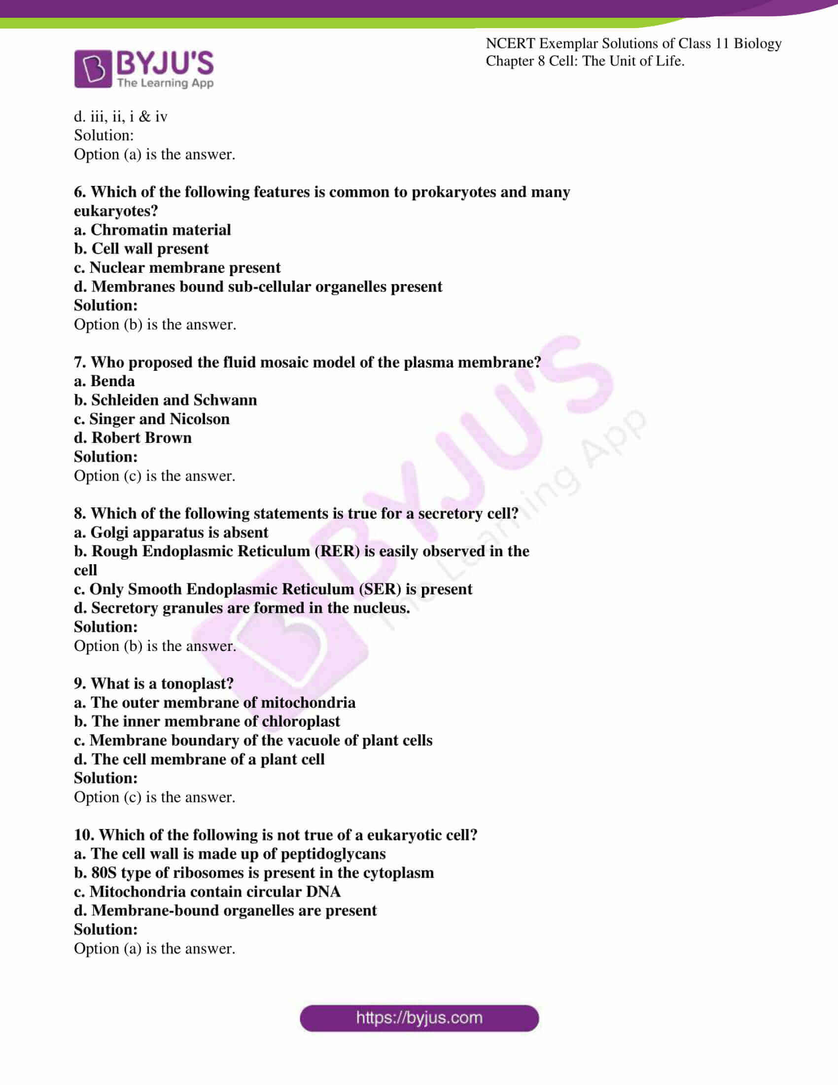 NCERT Exemplar Solution for Class 11 Biology Chapter 8