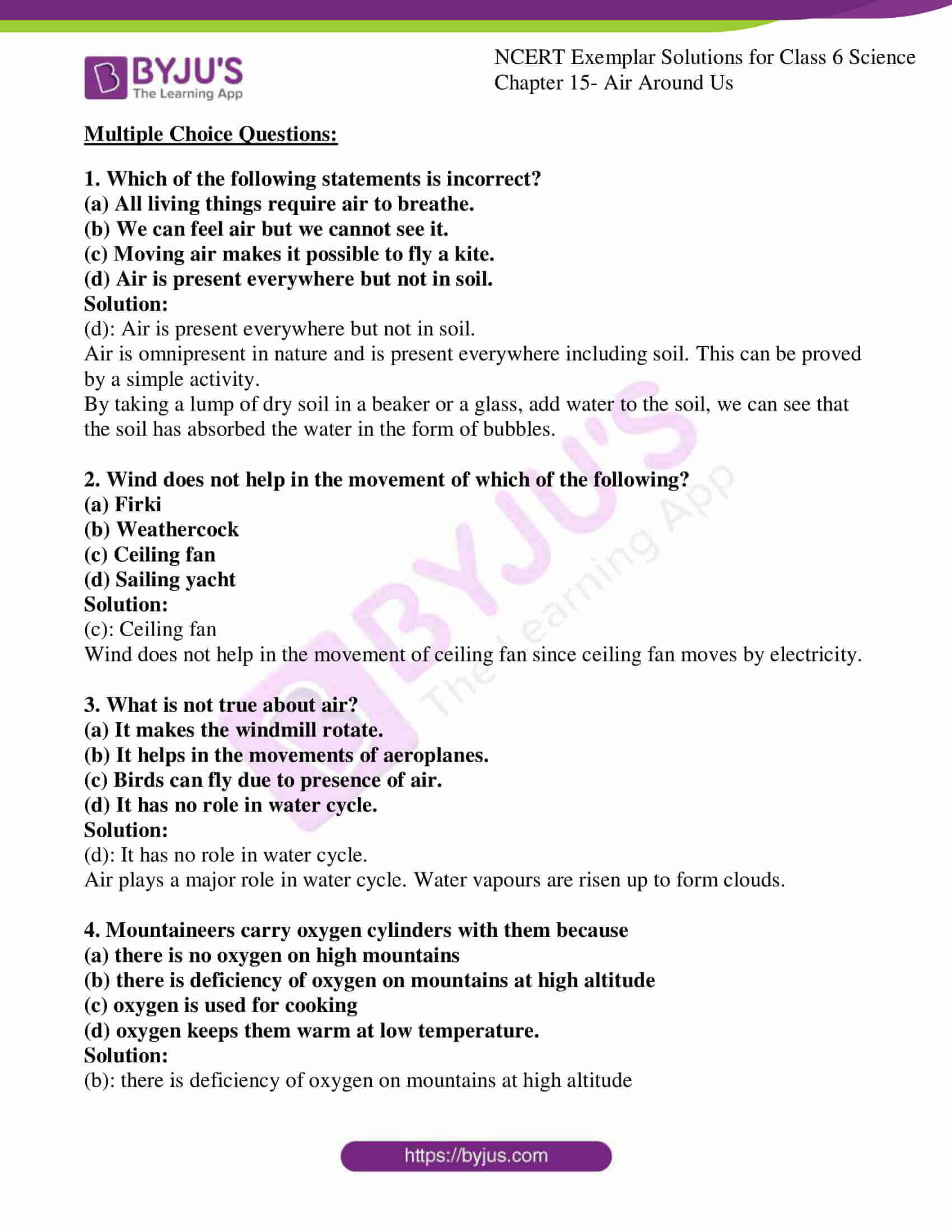 download free pdf of ncert exemplar solutions for class 6 science chapter 15 air around us