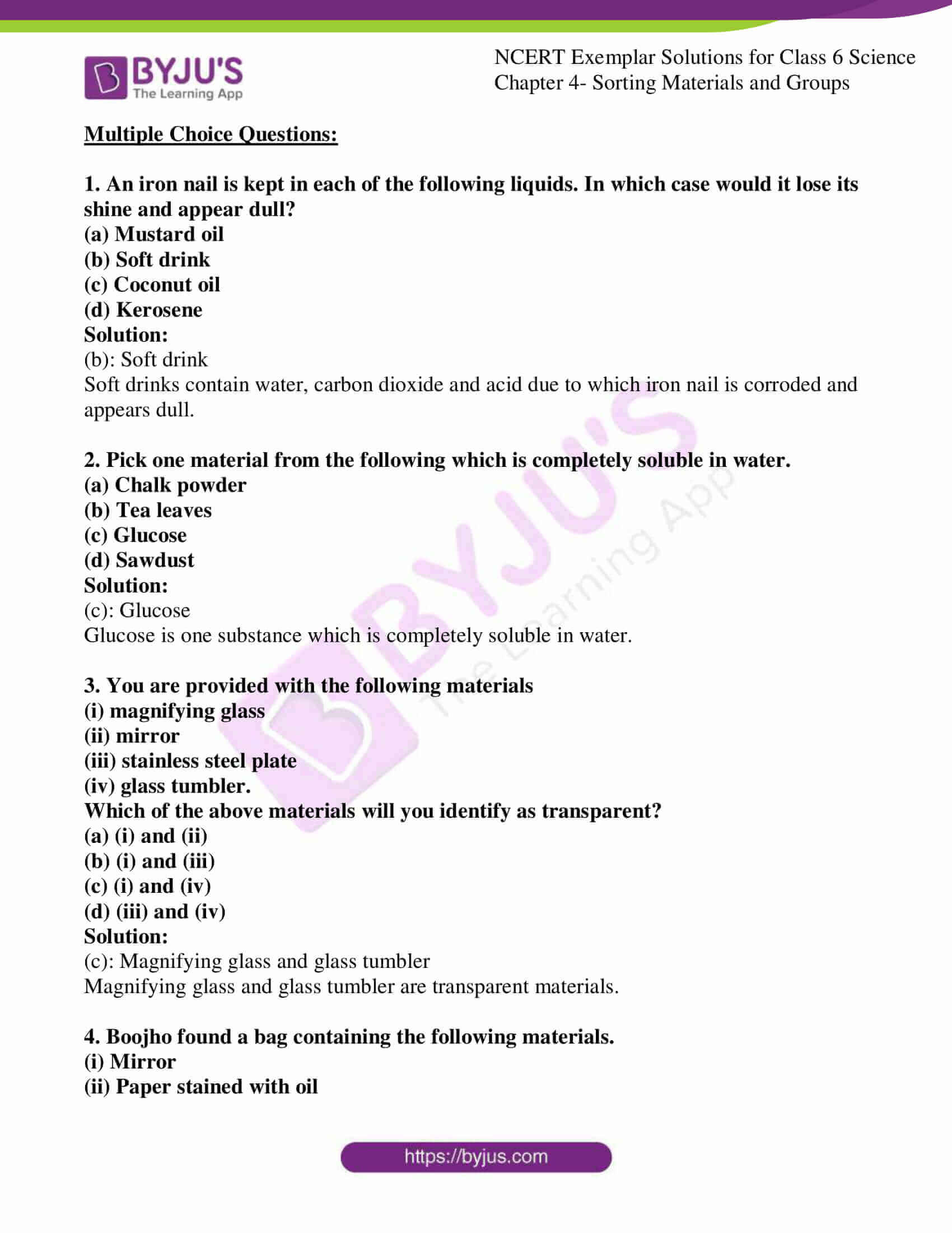 NCERT Exemplar Solutions For Class 6 Science Chapter 4 Sorting 