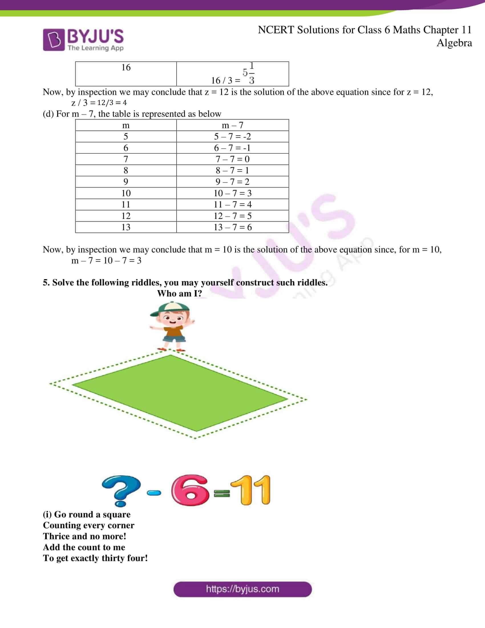 NCERT Solutions Class 6 Maths Chapter 11 Algebra - Free Download