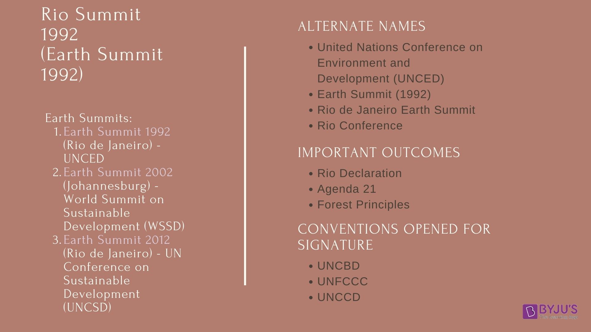 Rio Summit Details