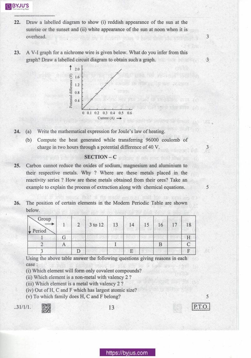 cbse class 10 science 2020 question paper set 31 1 1 13