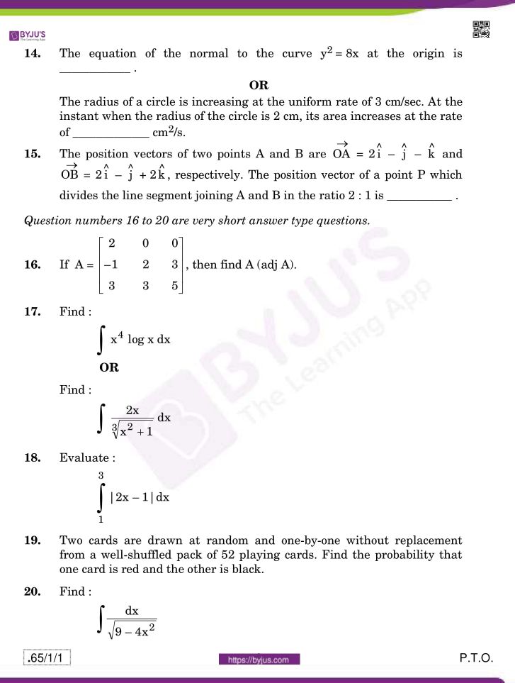 cbse class 12 maths 2020 question paper set 65 1 1 09