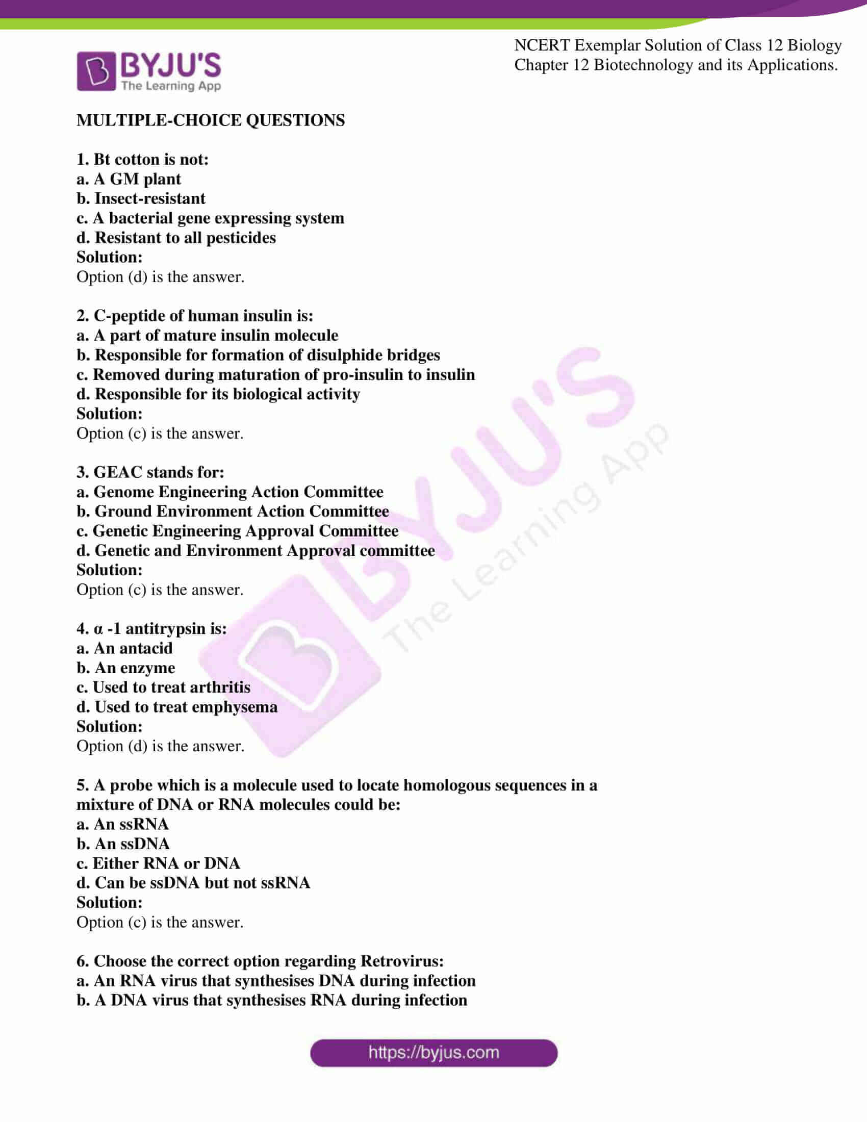 Ncert Exemplar Solutions Class 12 Biology Chapter 12 Biotechnology And Its Applications Get The Pdf Here