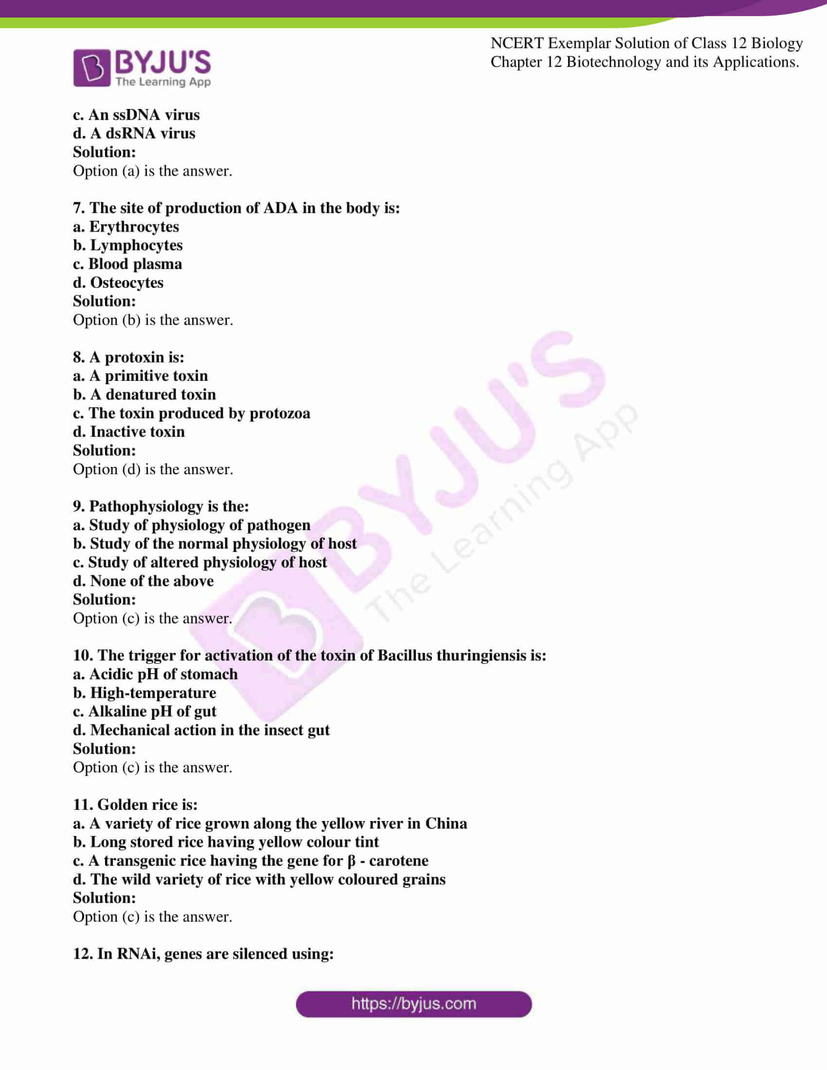 NCERT Exemplar Solutions Class 12 Biology Chapter 12 - Biotechnology ...