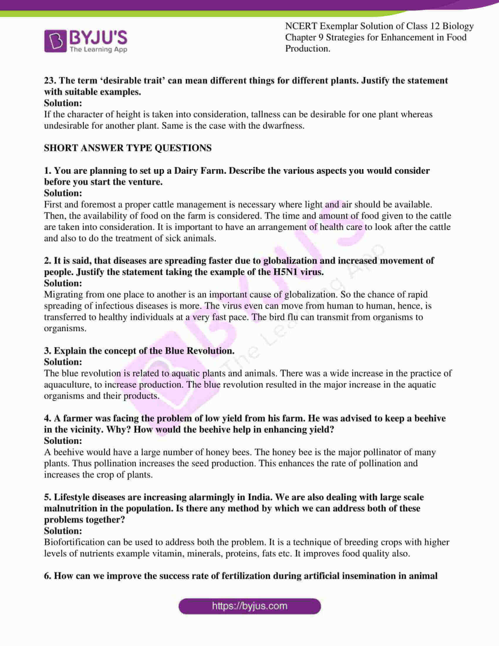 NCERT Exemplar Solutions Class 12 Biology Chapter 9 - Strategies for enhancement in food production | Download PDF here NCERT Exemplar Solutions Class 12 Biology Chapter 9 - Strategies for enhancement in food production | Download PDF here
