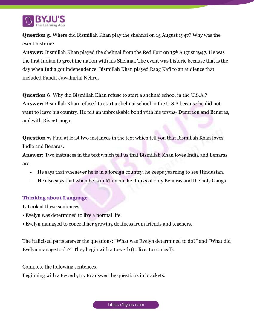 NCERT Solutions for Class 9 English Chapter 2 The Sound of Music and
