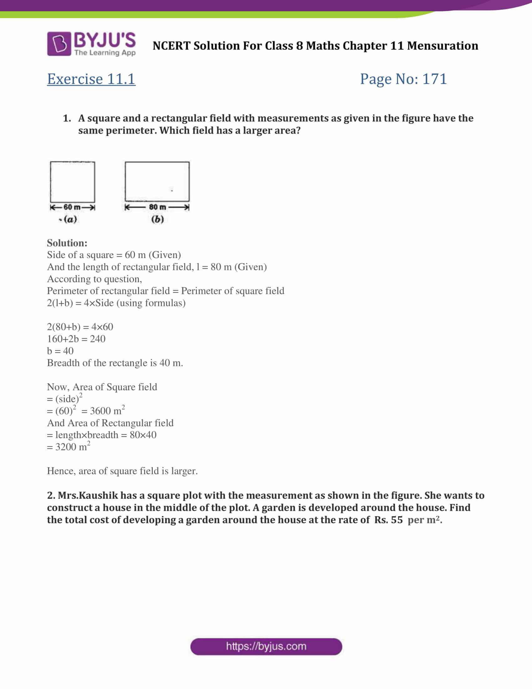Ncert solutions for class 8 maths chapter 11 ex 1 1