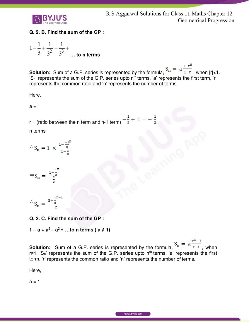 Class 11 Maths Rs Aggarwal Book Pdf Download RS Aggarwal Solutions for Class 11 chapter 12 Geometrical Progression