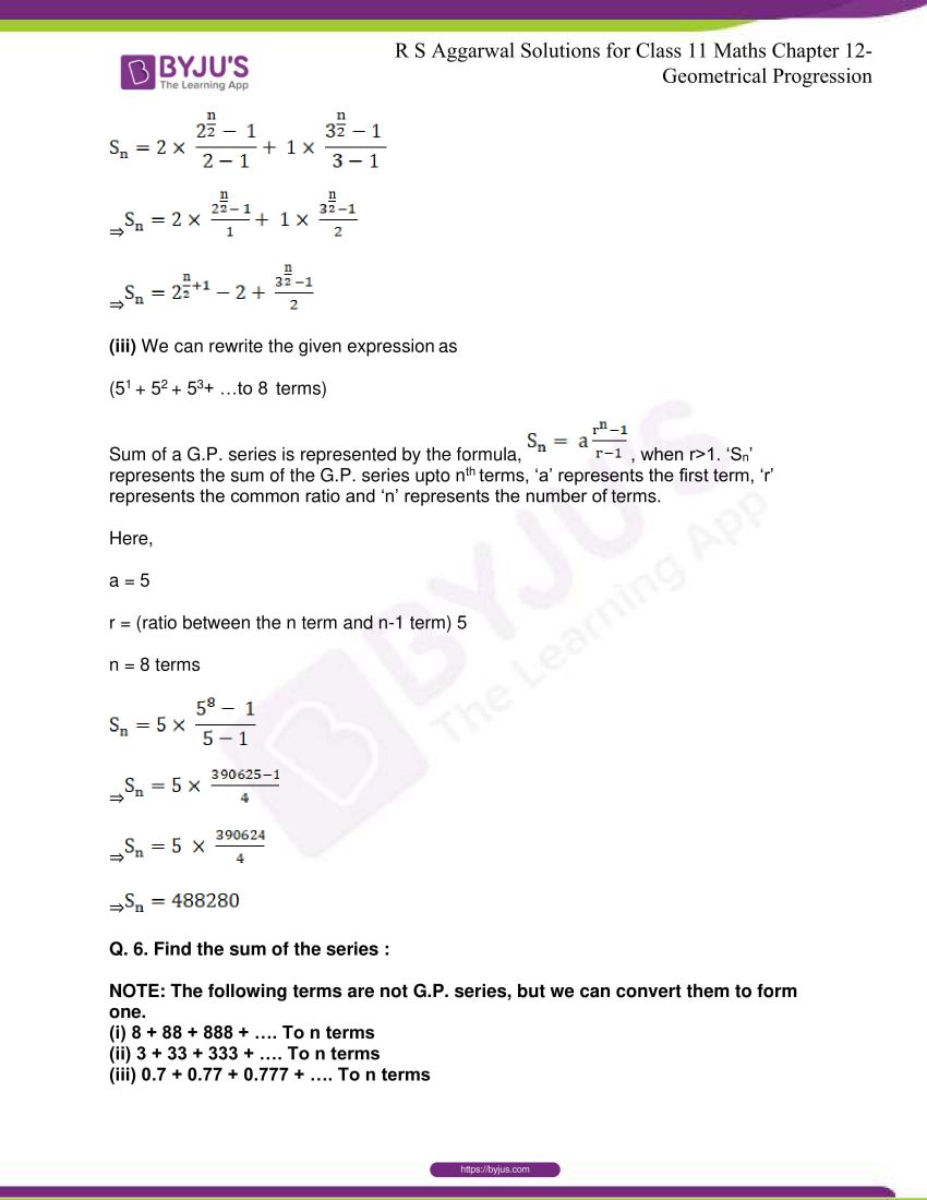 Class 11 Maths Rs Aggarwal Book Pdf Download RS Aggarwal Solutions for Class 11 chapter 12 Geometrical Progression