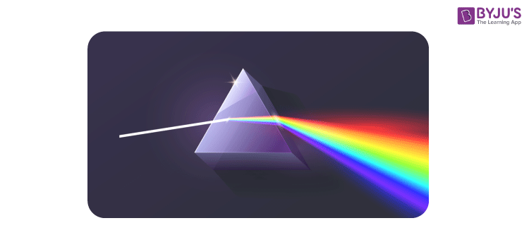 Close-up of light scattering through a prism, the separated colors