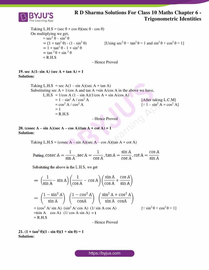 RD Sharma Solutions for Class 10 Chapter 6 Trigonometric Identities 10