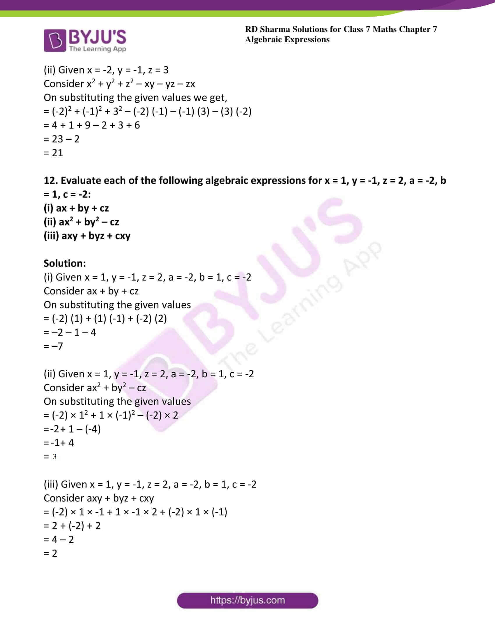 Rd Sharma Solutions For Class 7 Maths Chapter 7 Algebraic Expressions Download Free Pdf