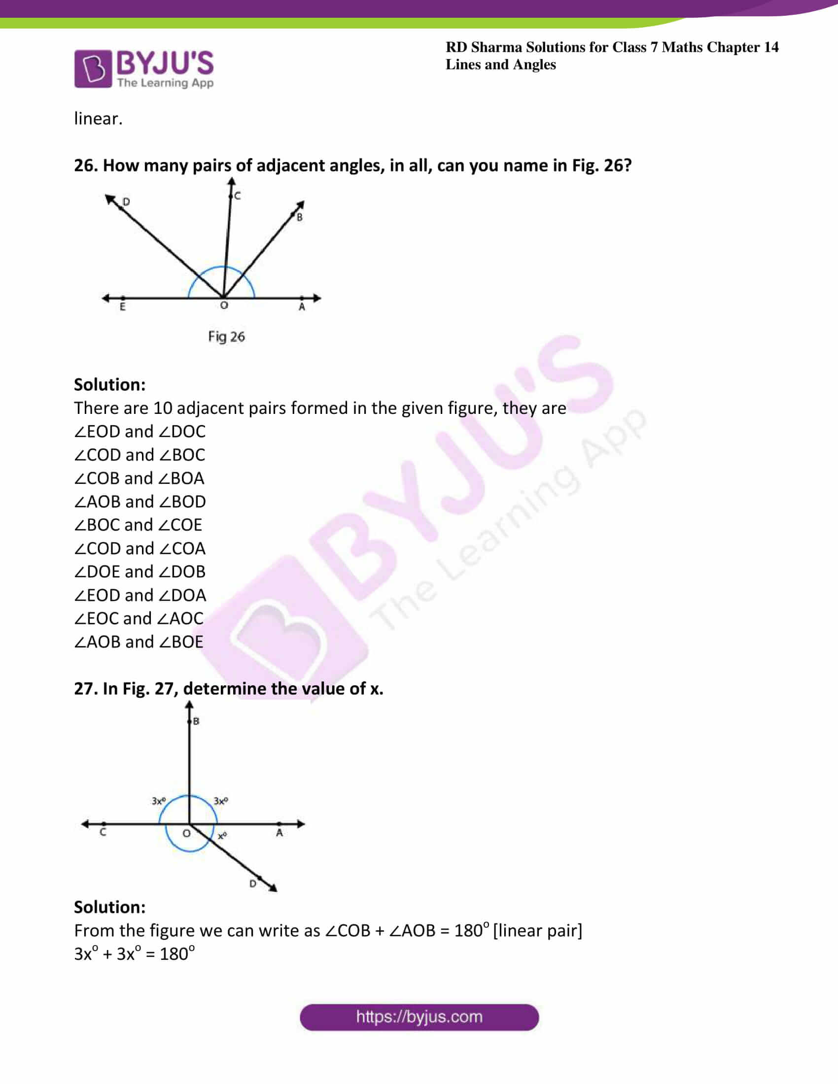 RD Sharma Solutions for Class 20 Maths Chapter 20 - Lines And Within Pairs Of Angles Worksheet Answers