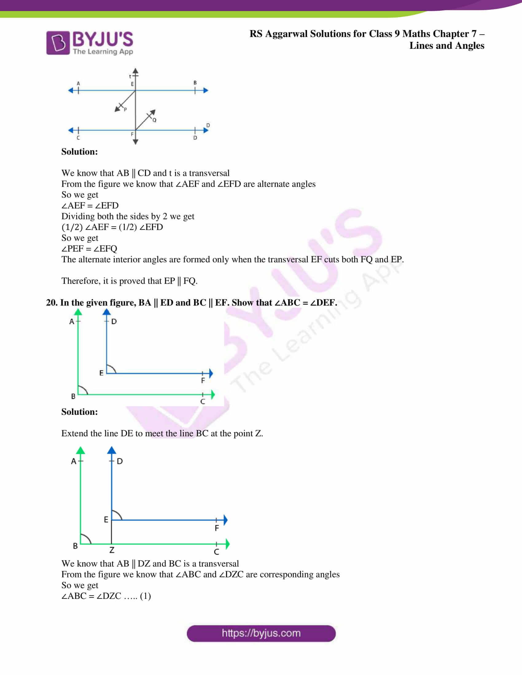Get RS Aggarwal Solutions for Class 9 Chapter 7 Lines and Angles ...