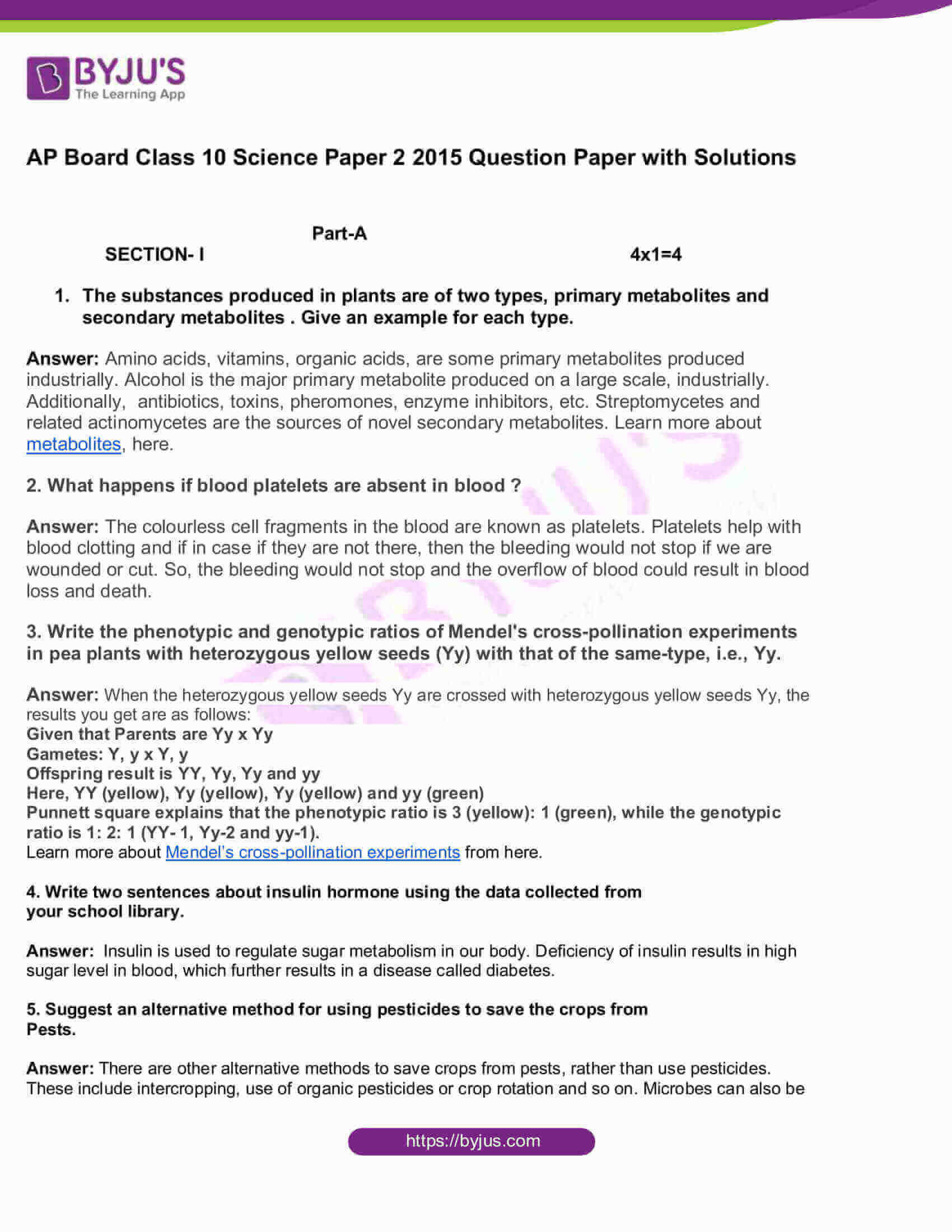 AP Board Class 10 Science Paper 2 2015 Question Paper with Solutions 1